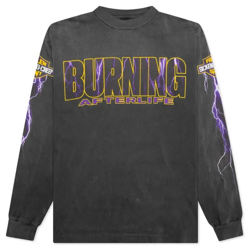 Black Saint Michael Evil Spilit L/S Tee is crafted from cotton for breathable comfort, featuring a relaxed fit with ribbed crewneck and cuffs for a classic look