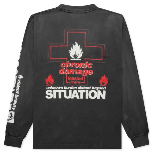 Black Saint Michael Unknown L/s Tee statement piece features a 100% cotton construction for breathable comfort. Ribbed trims offer a classic fit. Buy now