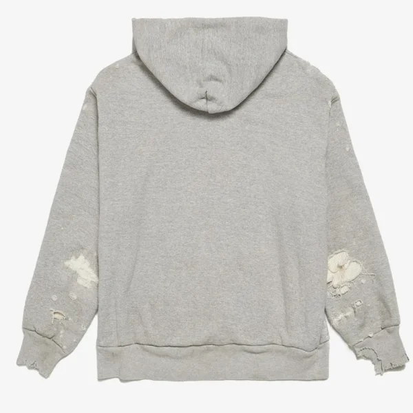 Gray Saint Mxxxxxx Distressed Patched Thermal Hoodie